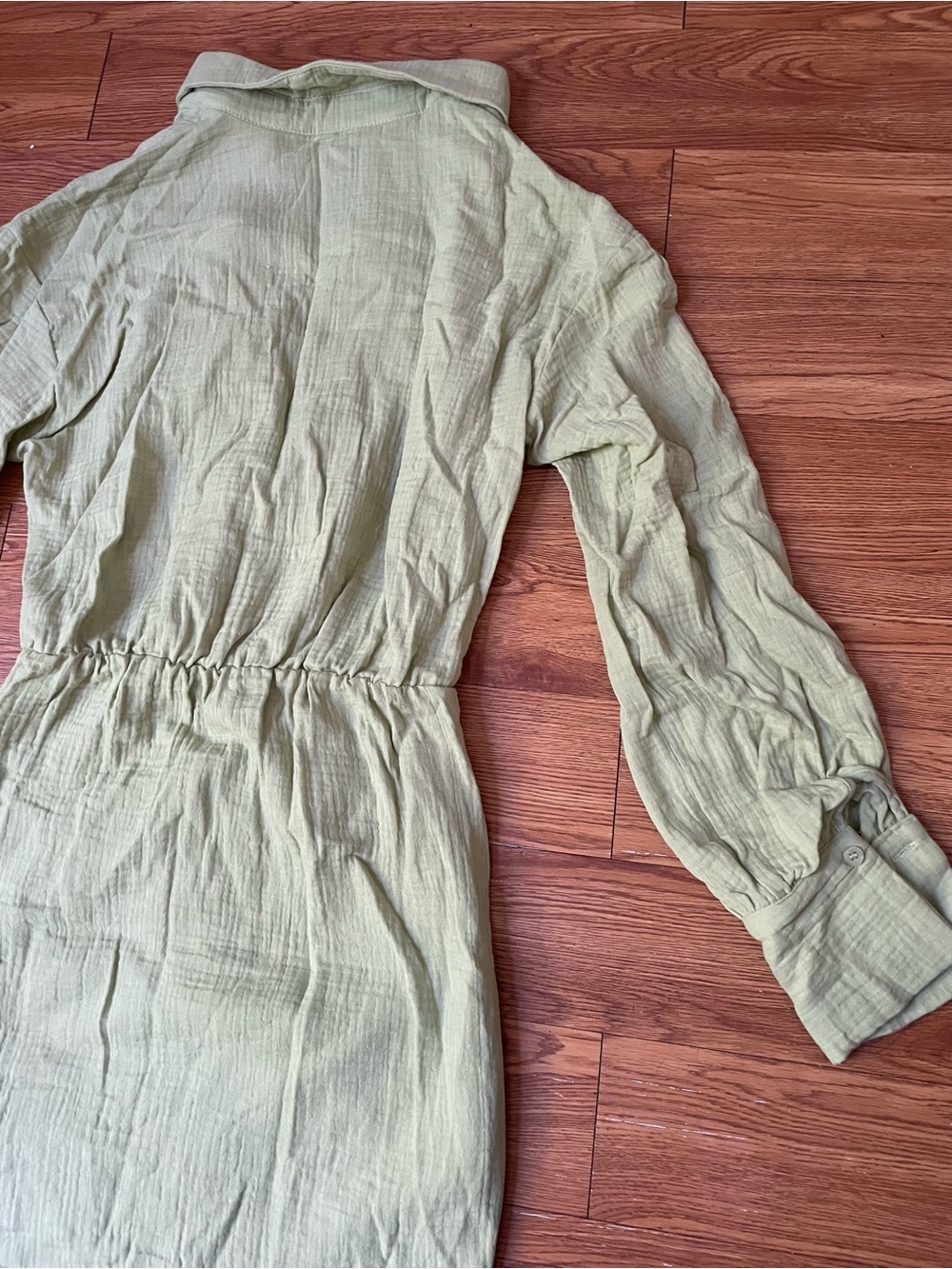 Lime Green Cotton Wrap Shirt Dress - Picture 9 of 9